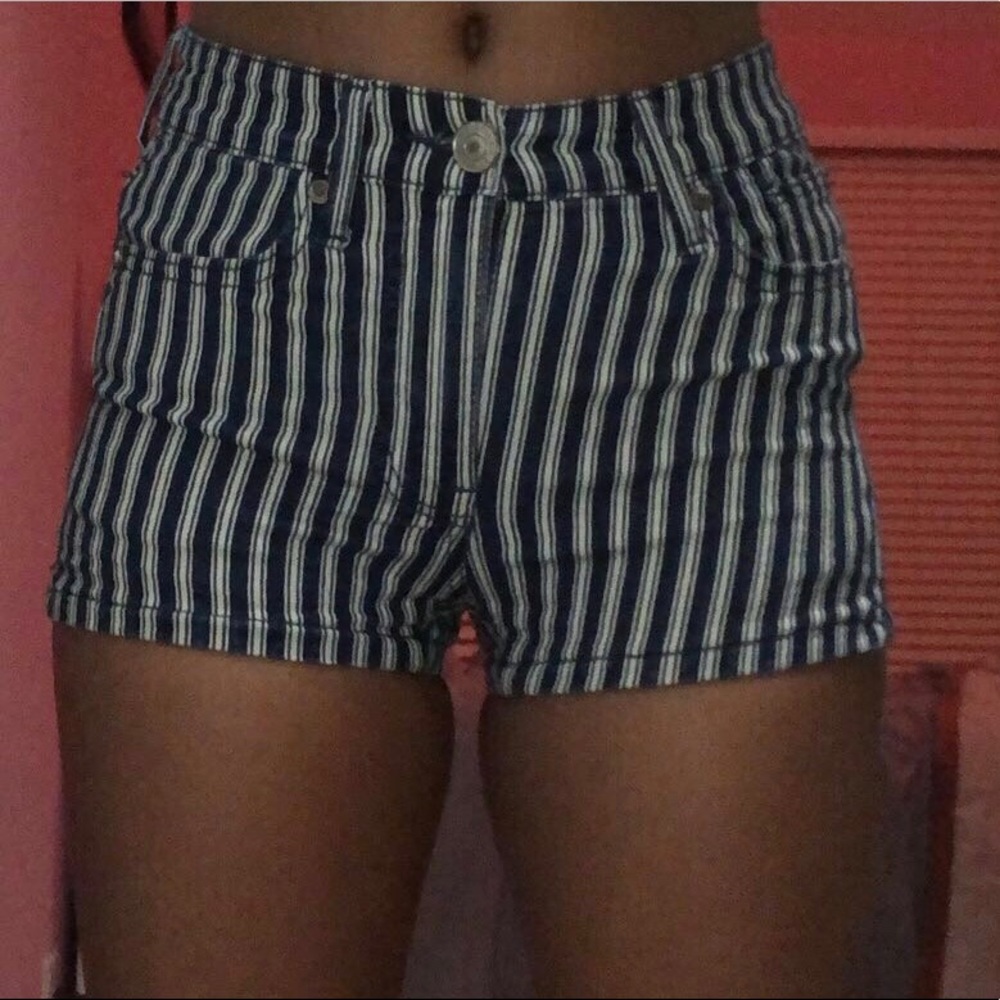 american eagle striped jean shorts